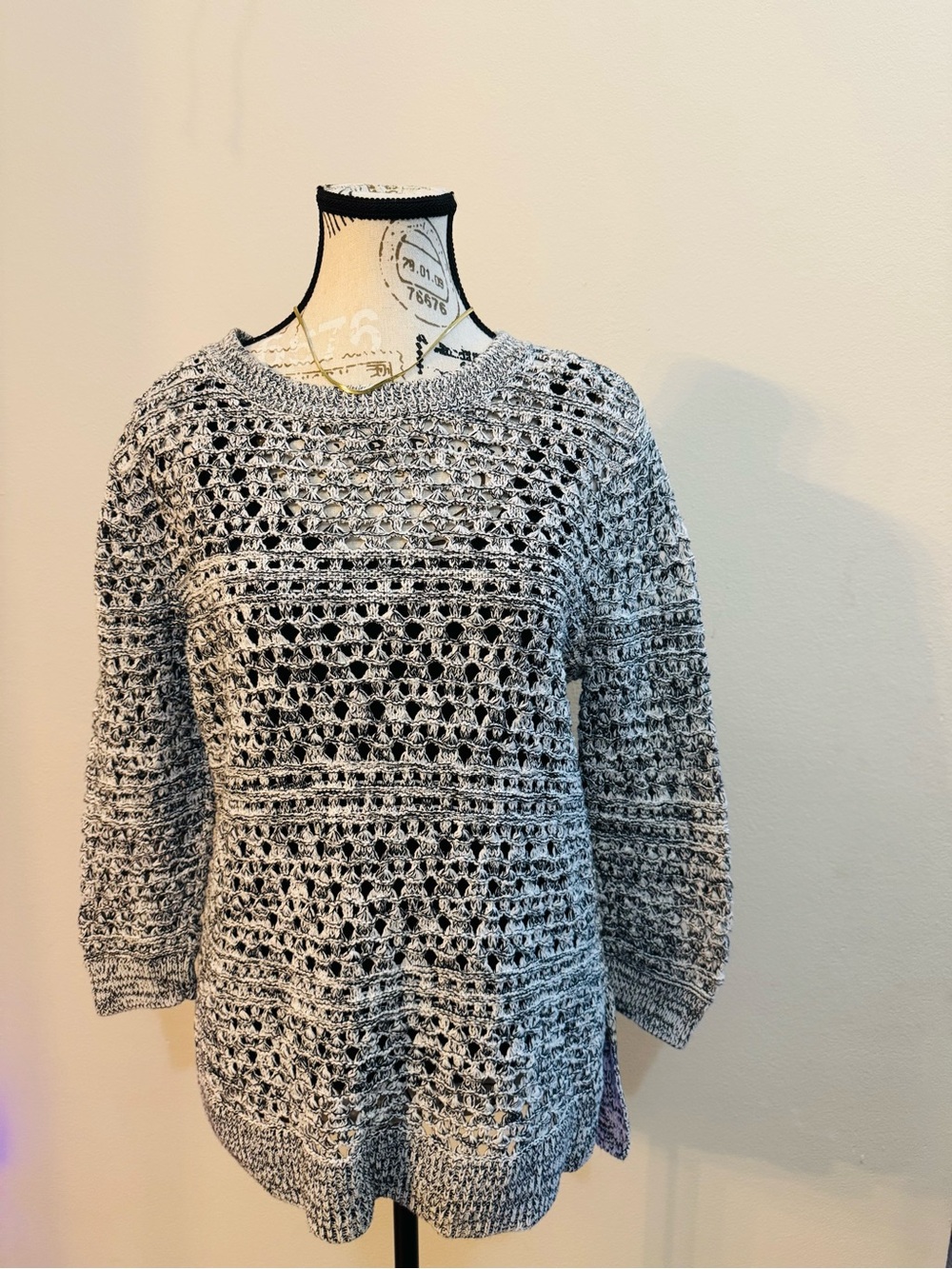Black & White Open Knit Crochet Sweater Size
Medium